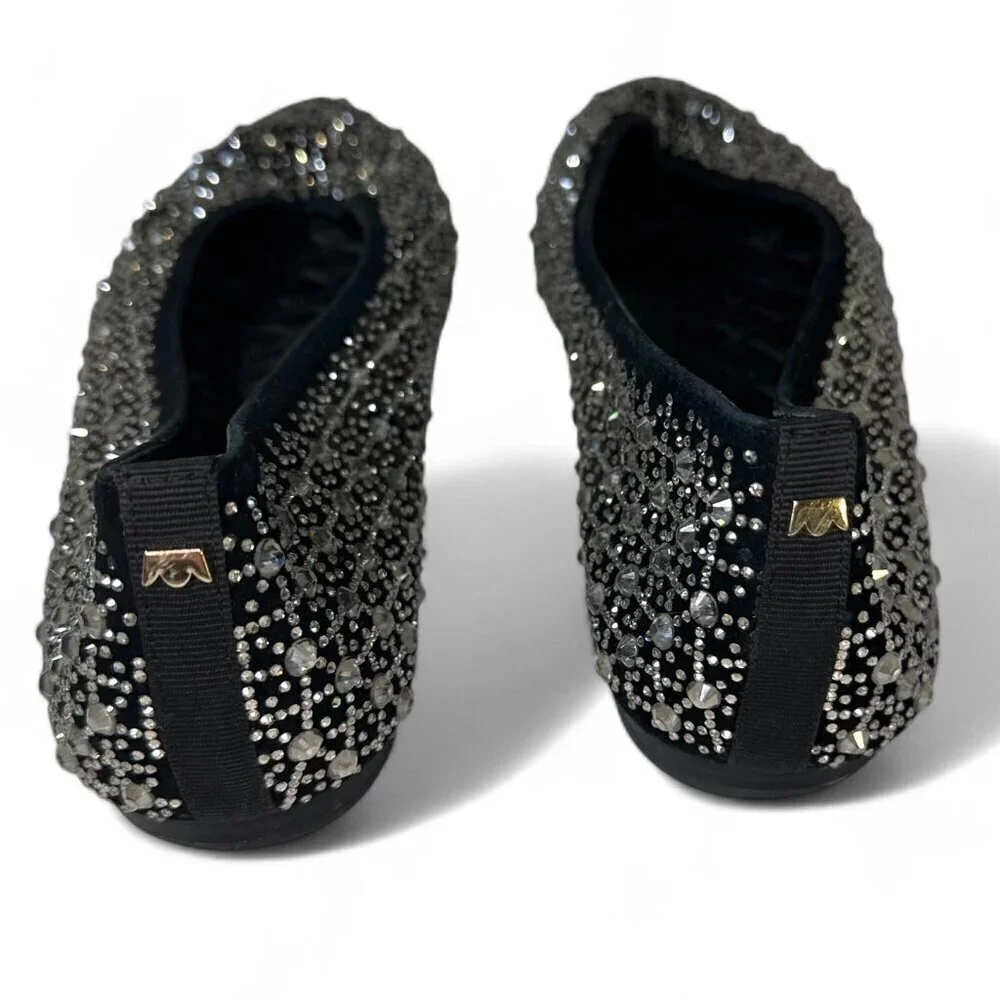 Birdies Women's Goldfinch Pointed Toe Suede Ballet Flat in Pewter Crystal 8.5 - Picture 3 of 16